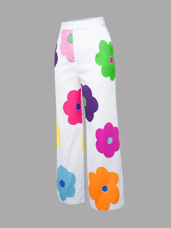 Women's High Waist Wide Leg Printed Pants