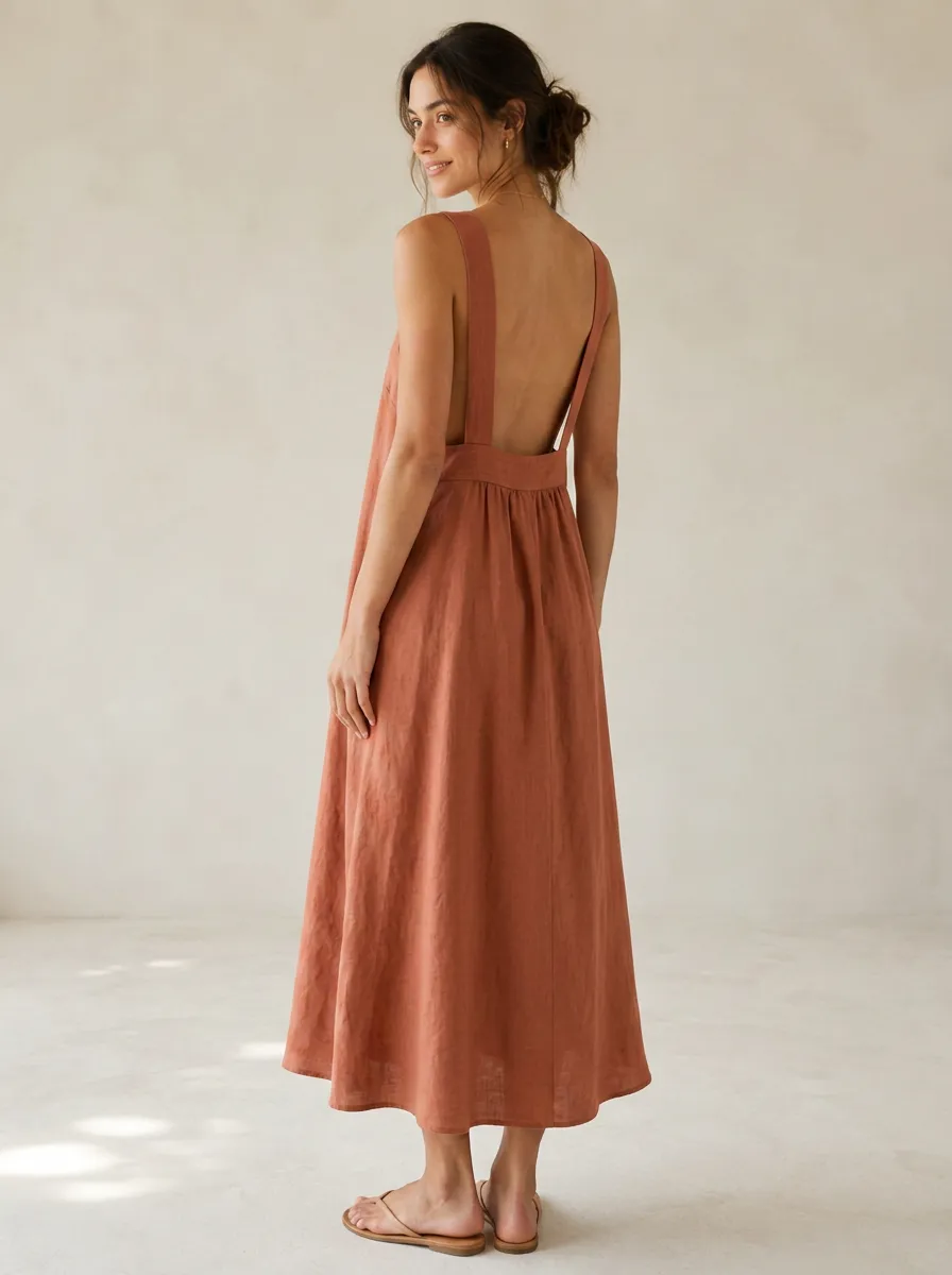 Women's Breezy Casual Linen Backless Dress
