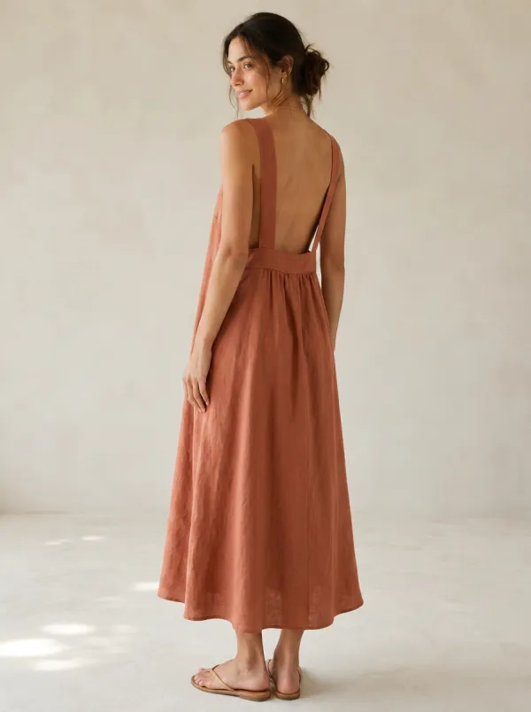 Women's Breezy Casual Linen Backless Dress
