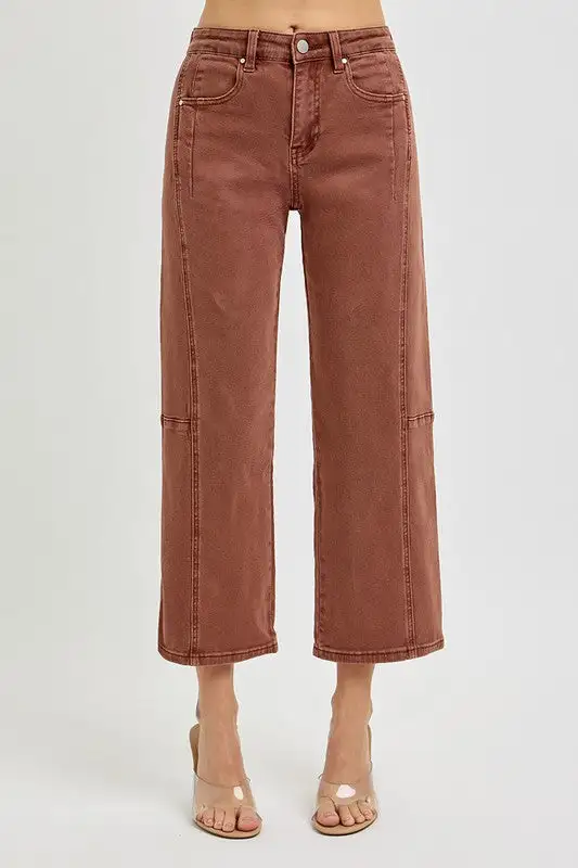 High Rise Crop Wide Barrel Jeans