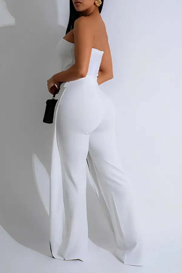 Strapless Patchwork Asymmetrical Jumpsuit