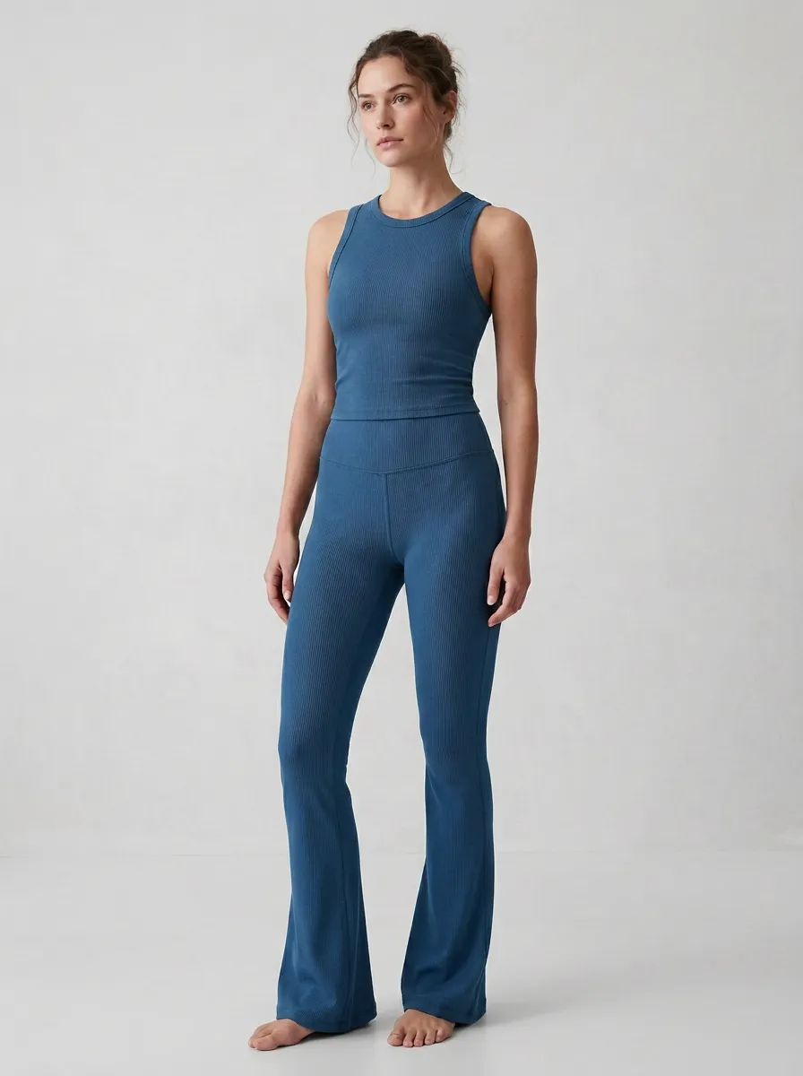 Women's Everyday Ribbed Yoga Inspired Fitness Inspired Tank Top and Flare Pants Active Set