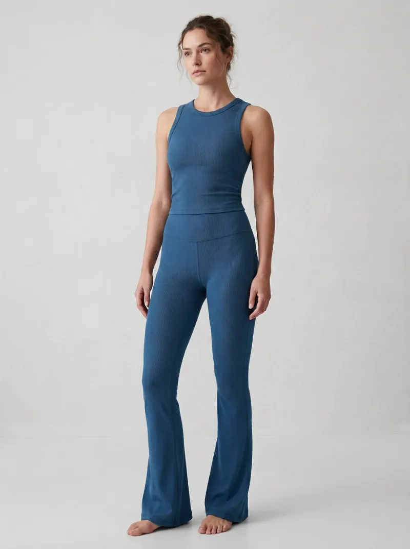Women's Everyday Ribbed Yoga Inspired Fitness Inspired Tank Top and Flare Pants Active Set