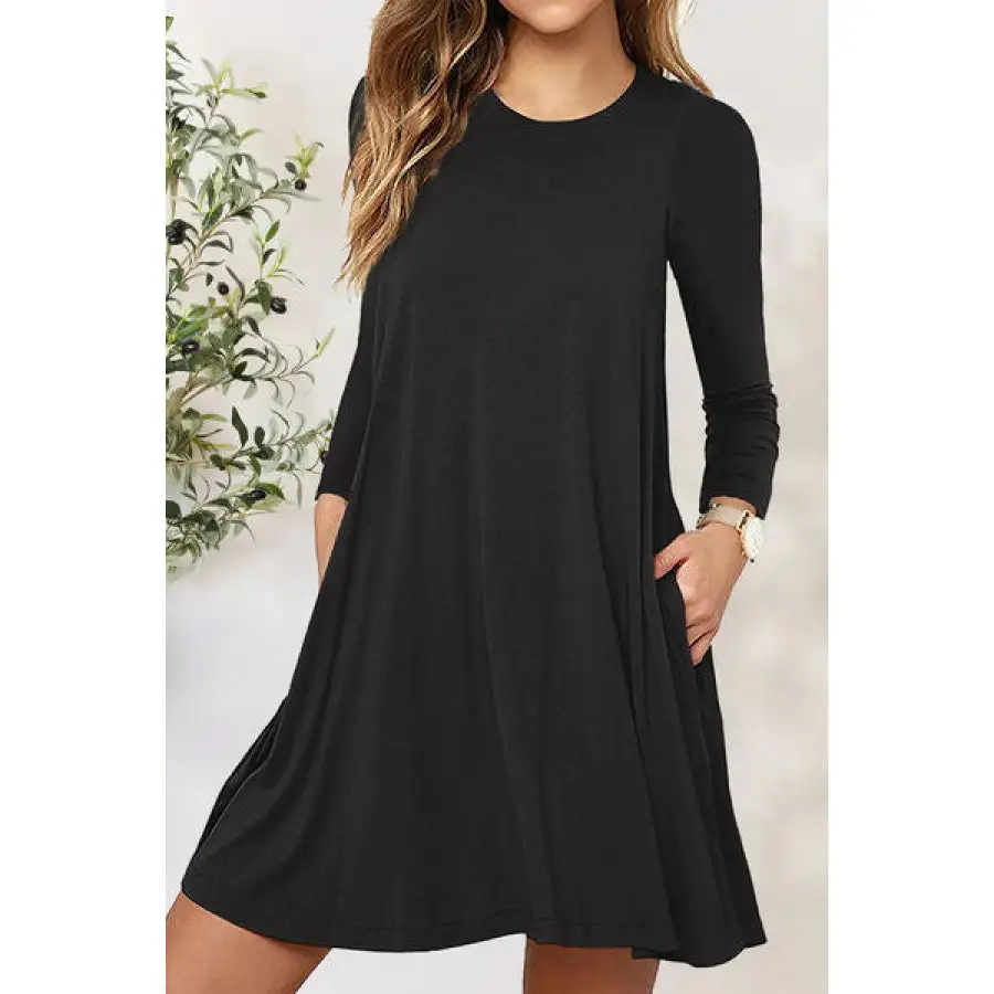 Easy Everyday Round Neck Long Sleeve Mini Dress