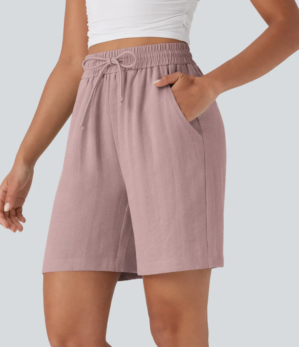 2026🔥High Waisted Drawstring Casual Linen-Feel Shorts with Pockets
