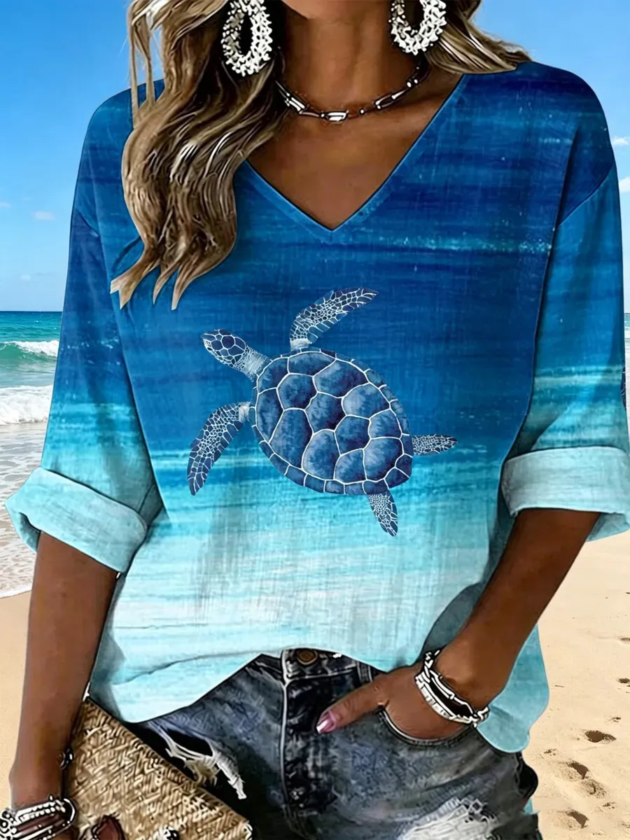 Women'S World Ocean Day Print Casual T-Shirt