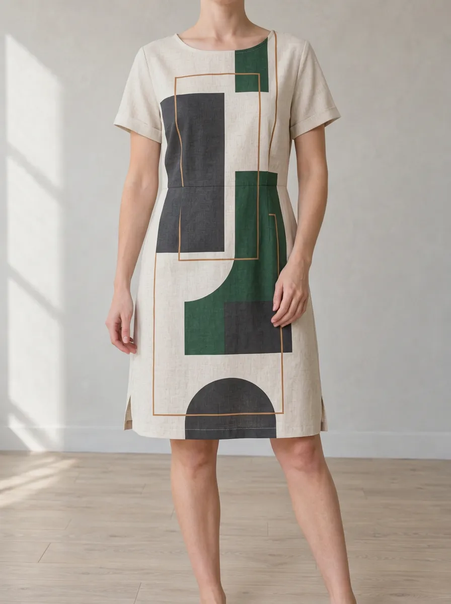 Women's Geometric Print Short Sleeve Shift Dress