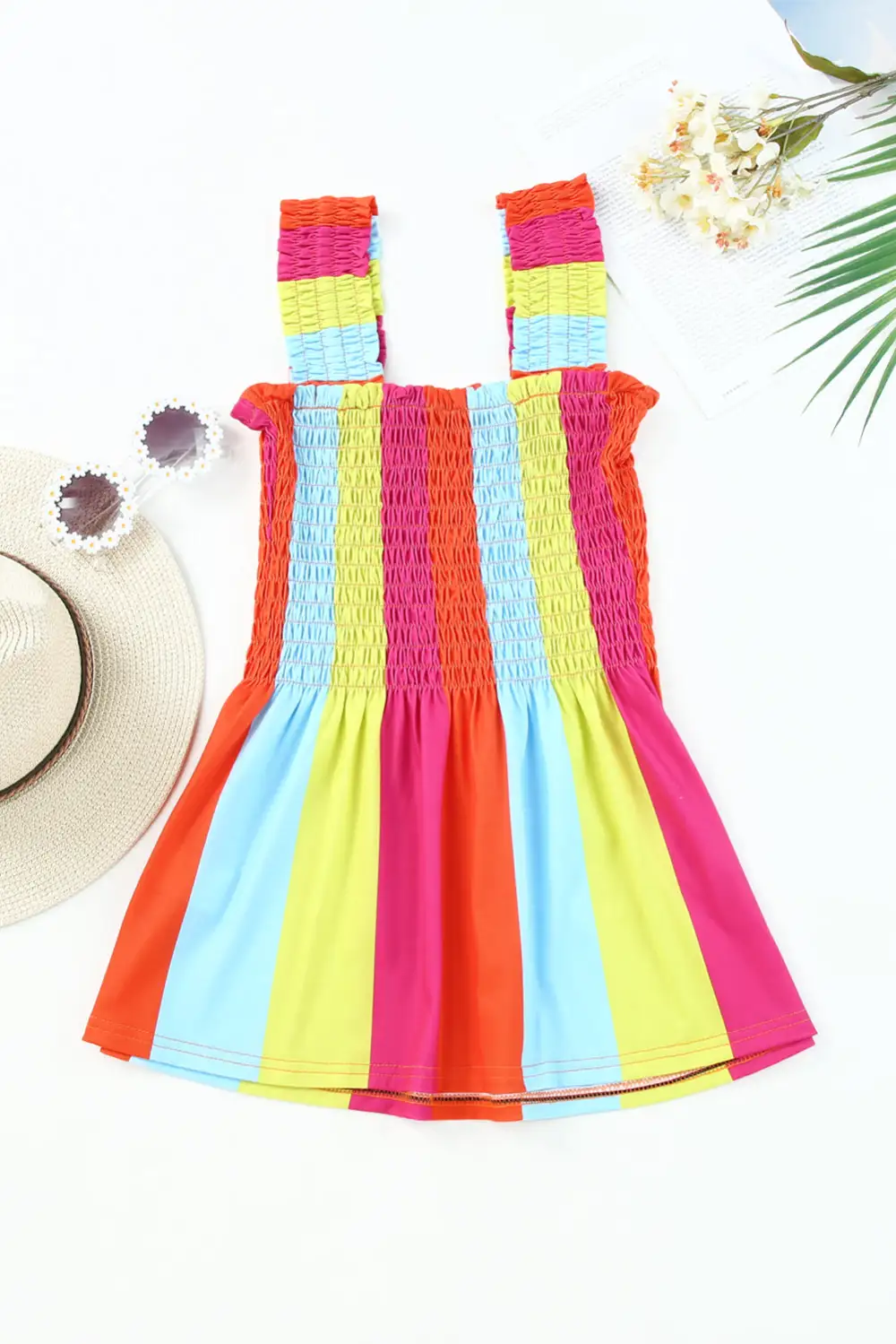 Block Shirred Square Neck Tank Top