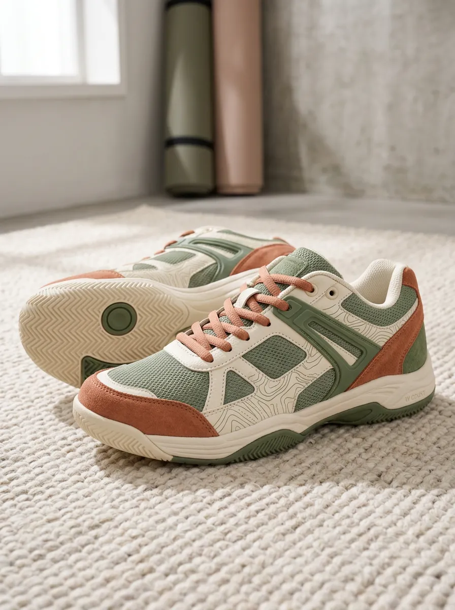 Women's Sage Green and Terracotta Topographic Printed Sneakers
