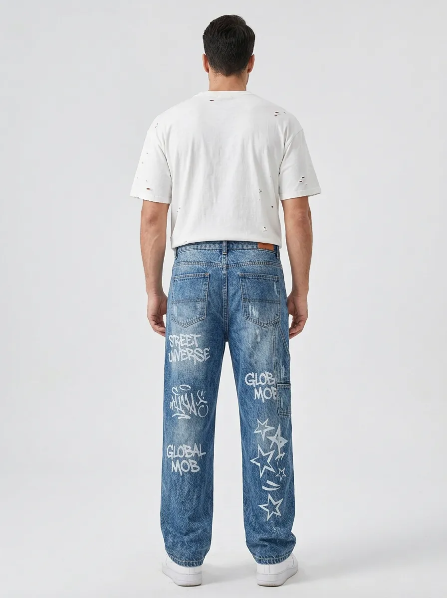 Men's Modern Streetwear Graffiti Star Jeans