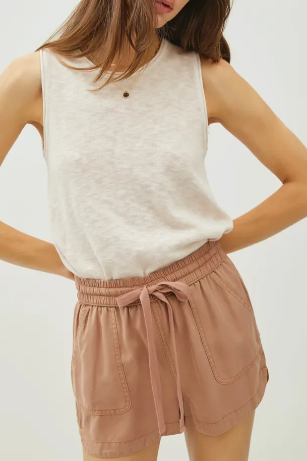 Dusty Rose Drawstring Waist Casual Shorts