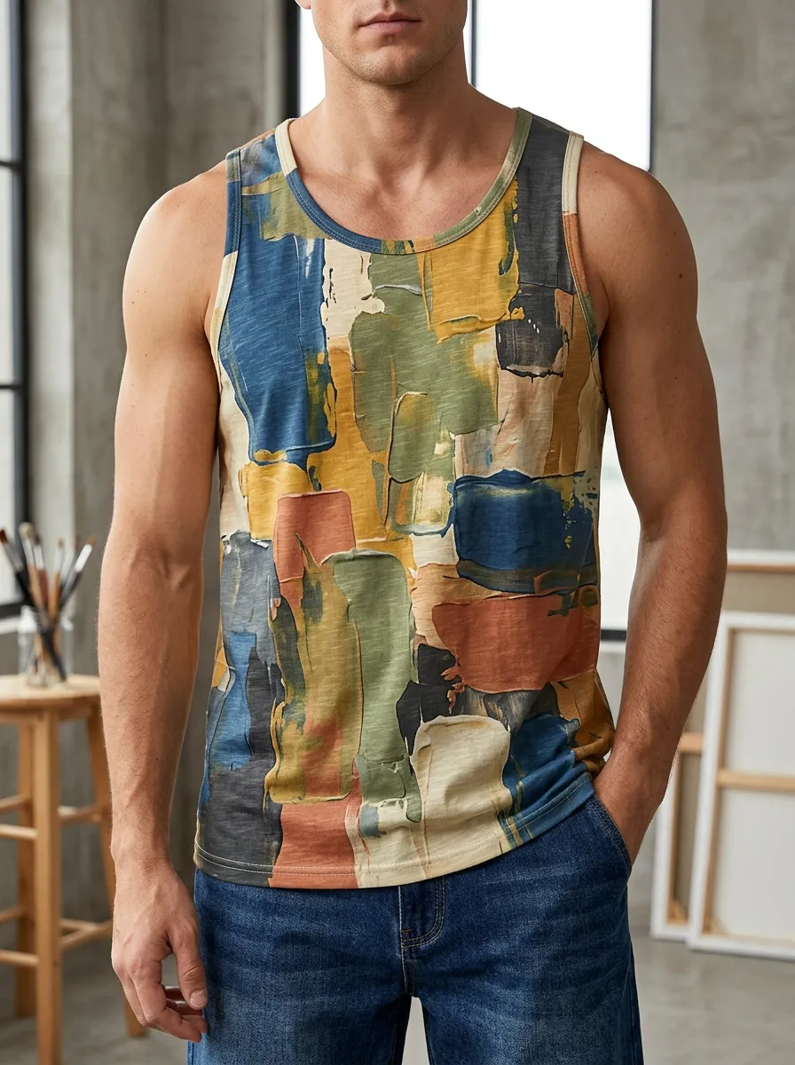 Men's Abstract Oil Painting Art Tank Top