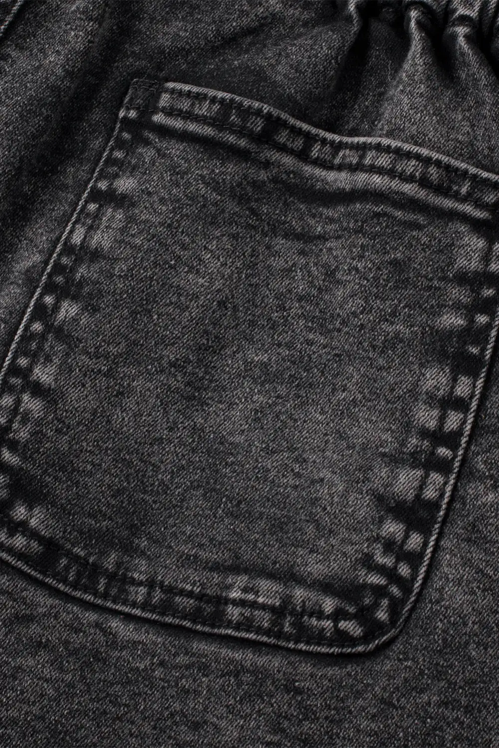 Black Vintage Washed Frilled High Waist