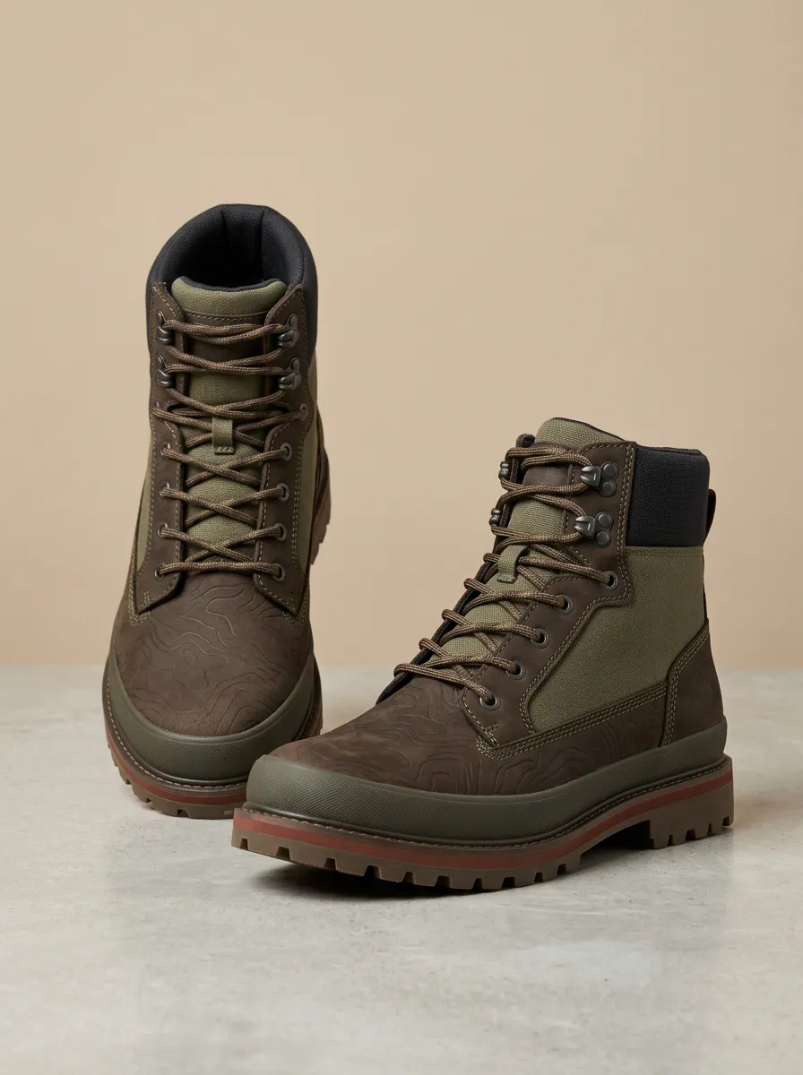 Unisex Casual Outdoor Hiking Topographic Print Work Boots