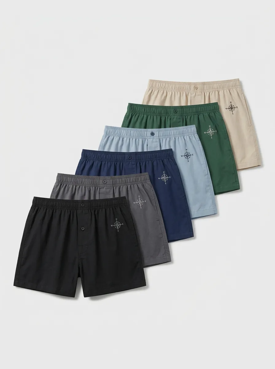 Men's Compass Embroidered Button-Fly Boxer Short Set