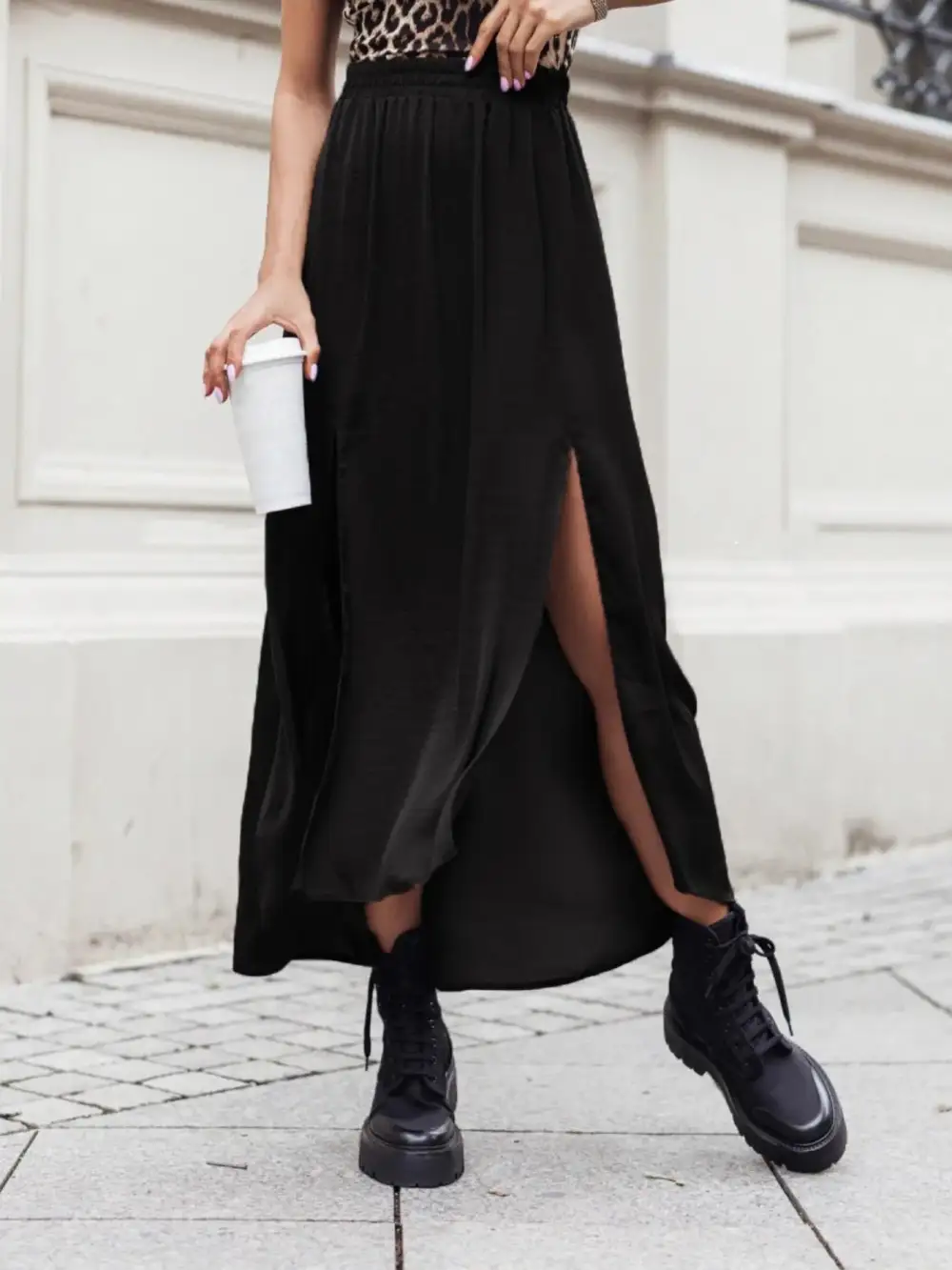 Open Elastic Waistband Skirt