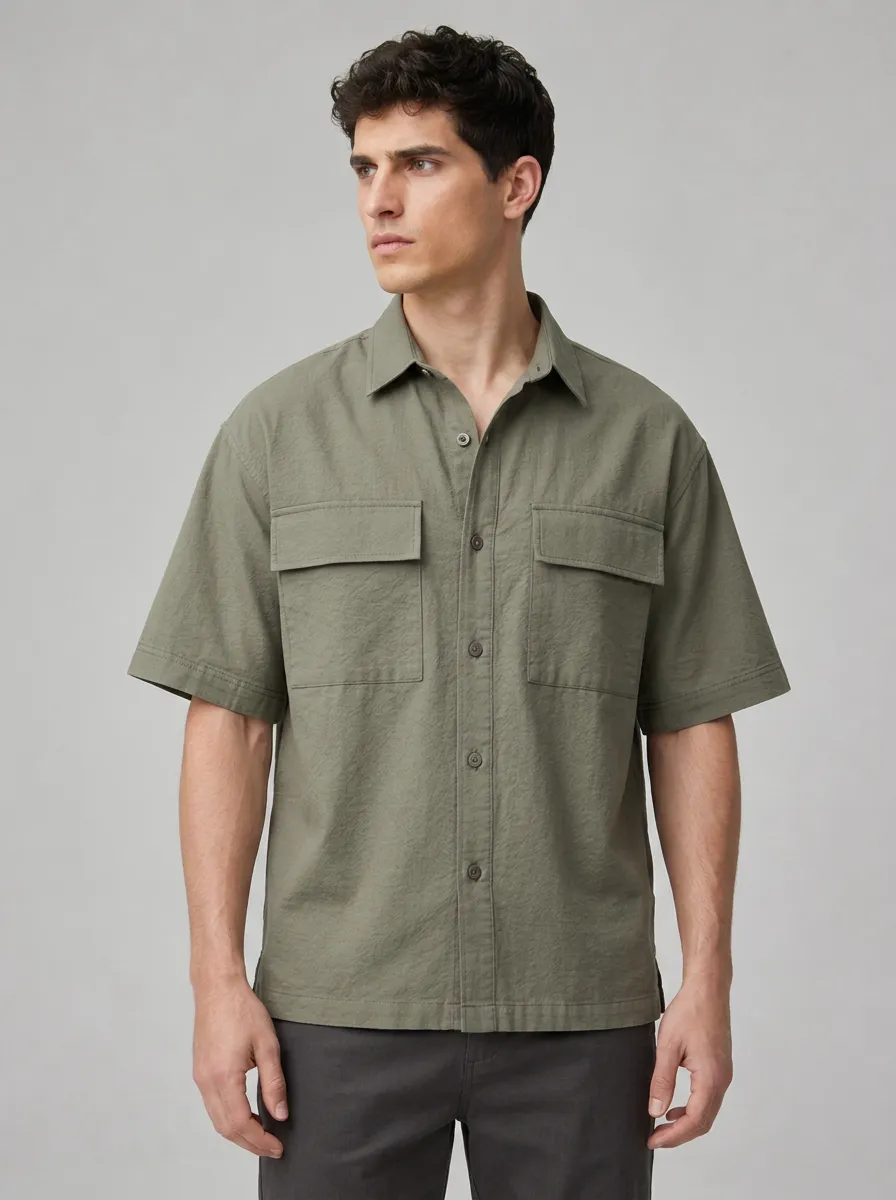 Men's Olive Green Utility Short Sleeve Shirt