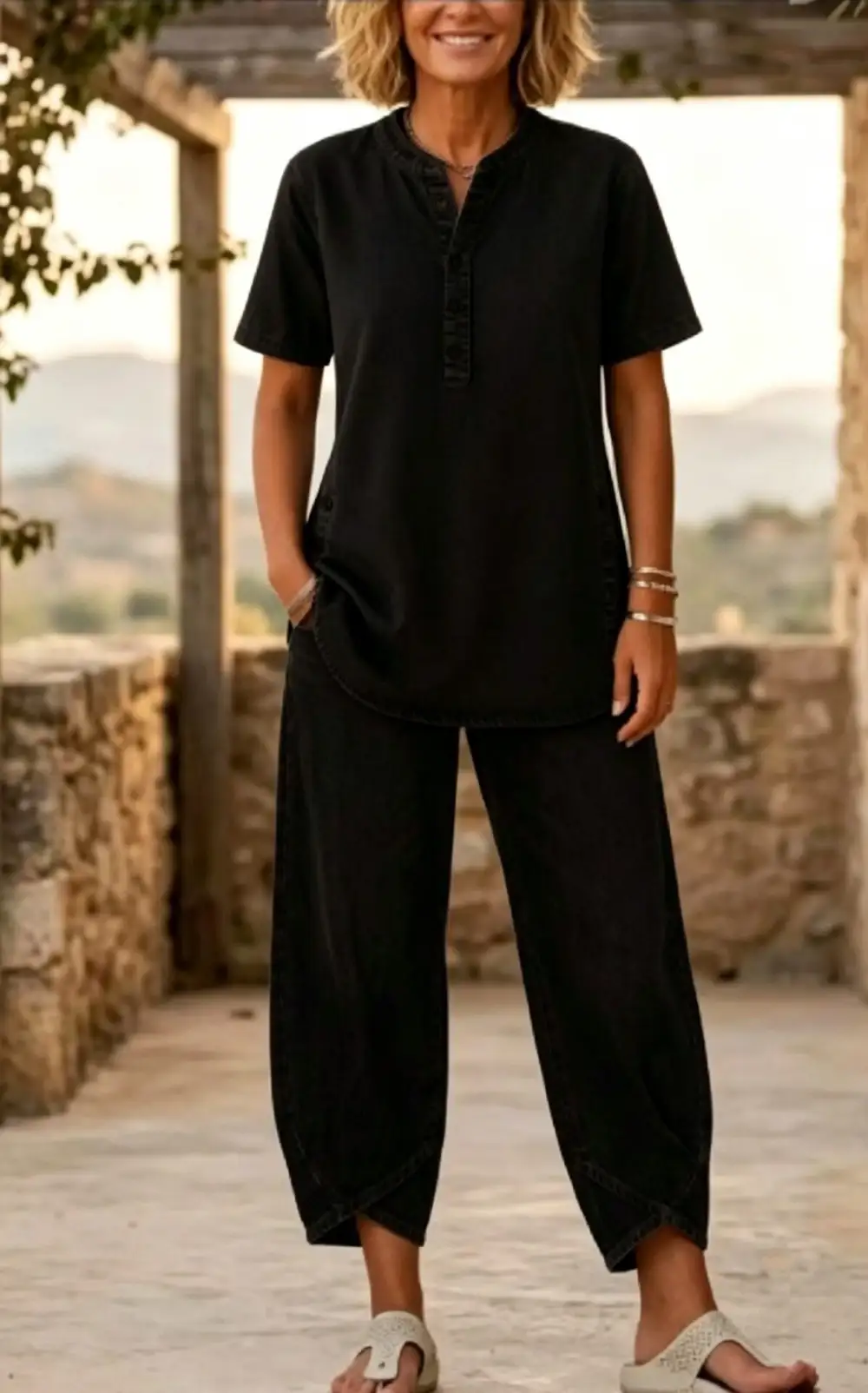 Lapel Button-Up Women's Lounge Set