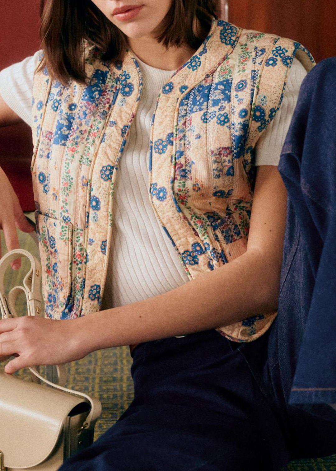 Cropped Sleeveless Printed Quilted Jacket