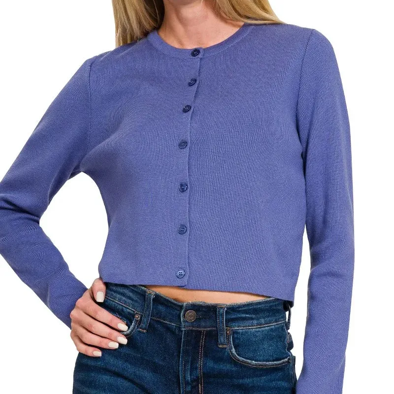 Button Front Long Sleeve Cropped Knit Cardigan