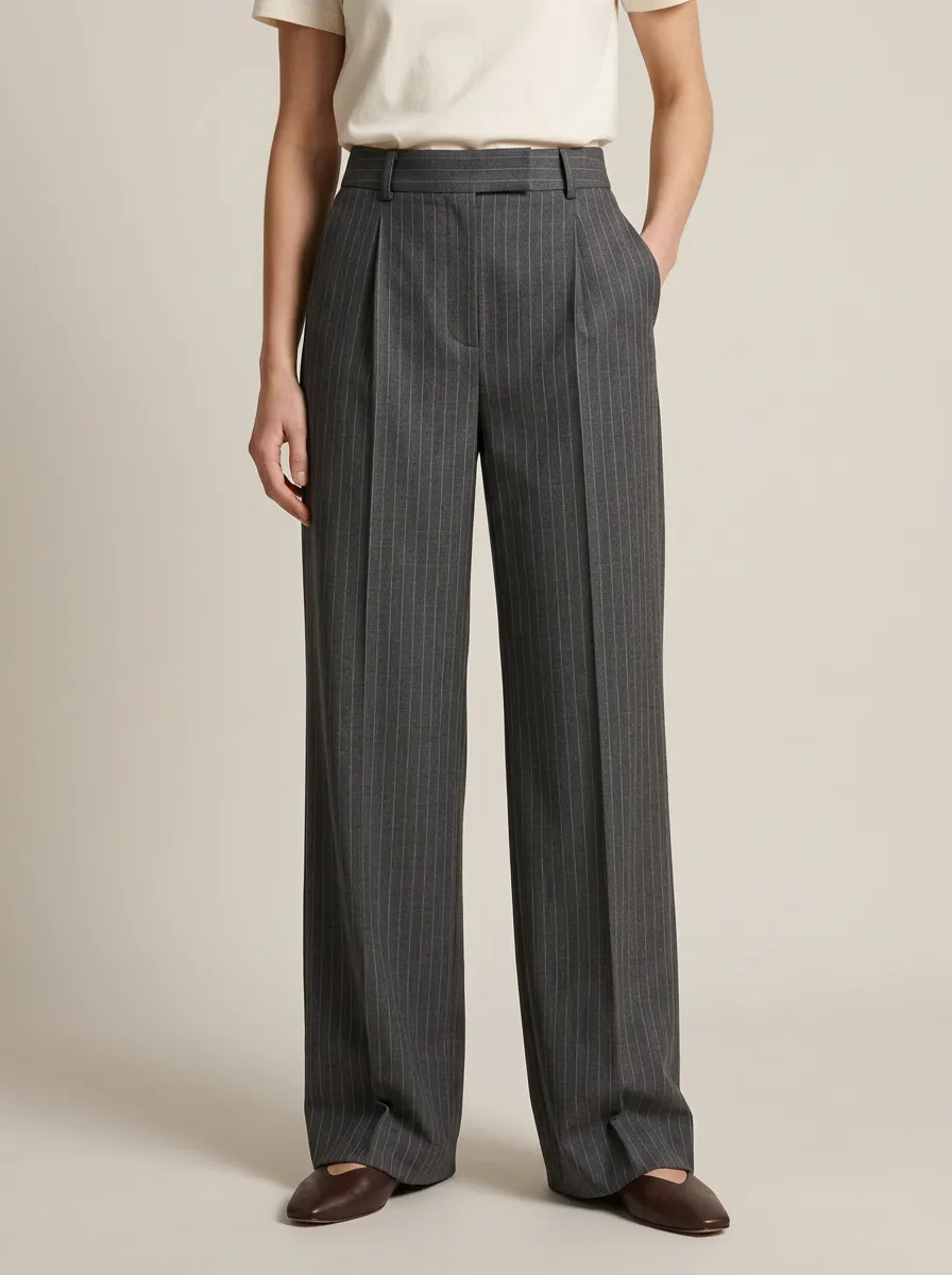 Tailored Look Pinstripe High Rise Wide Leg Pants