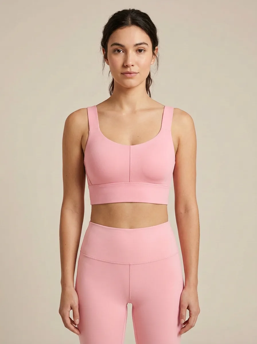 Women's Rose-Detail Scoop-Neck Vertical-Seam Sports Bra