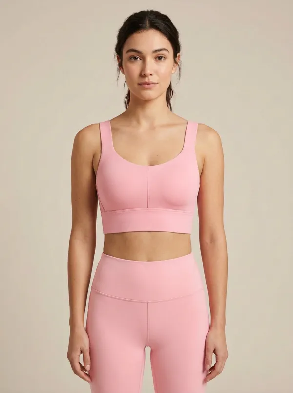 Women's Rose-Detail Scoop-Neck Vertical-Seam Sports Bra