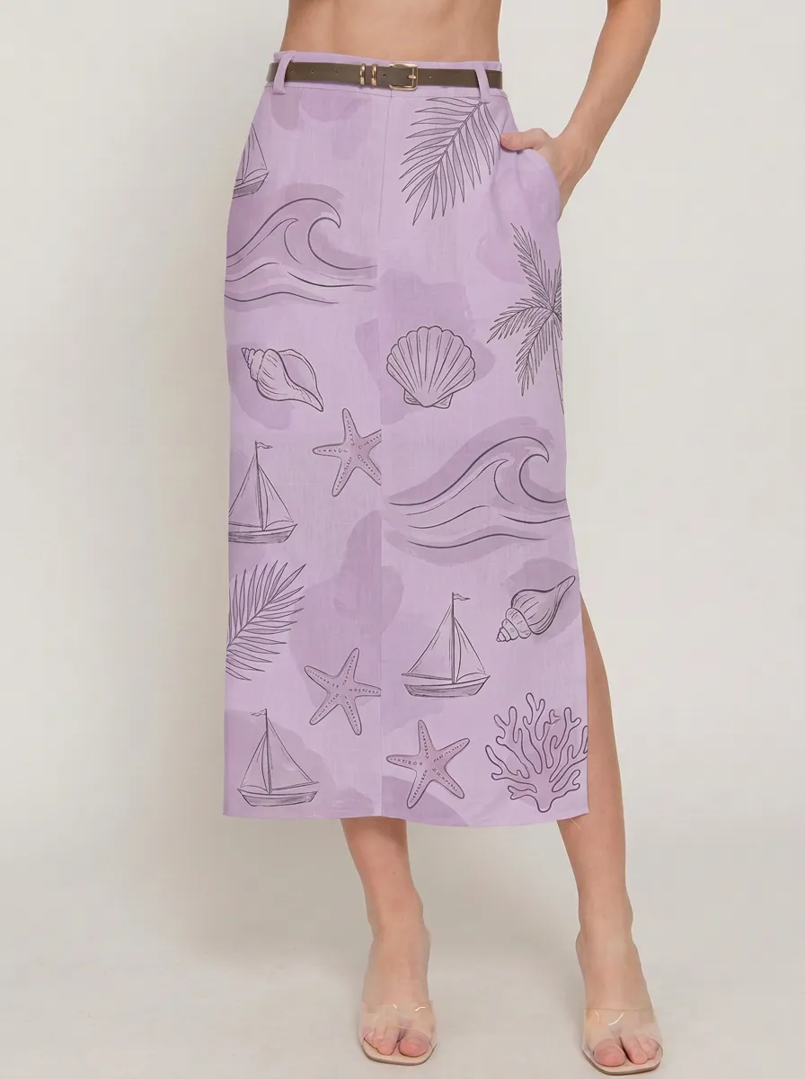 Women's Coastal Ocean Sailboat Seashell Printed Skirt