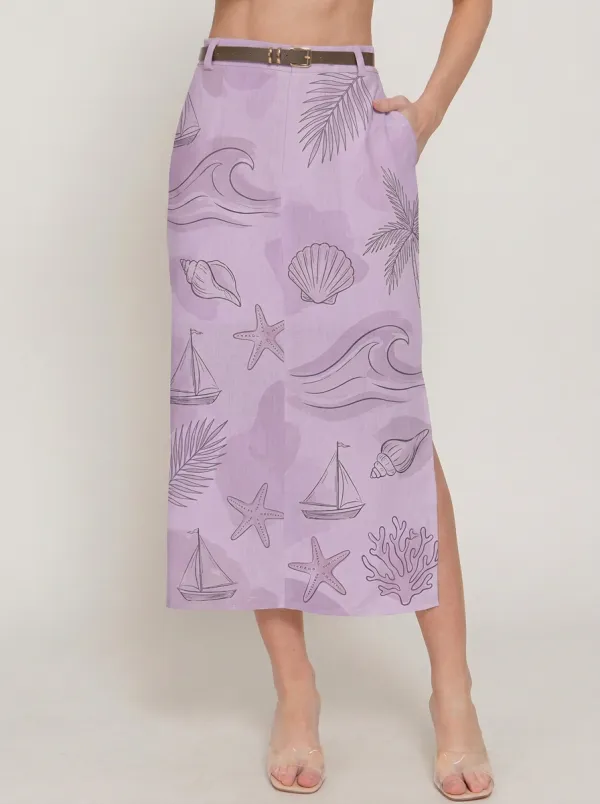 Women's Coastal Ocean Sailboat Seashell Printed Skirt