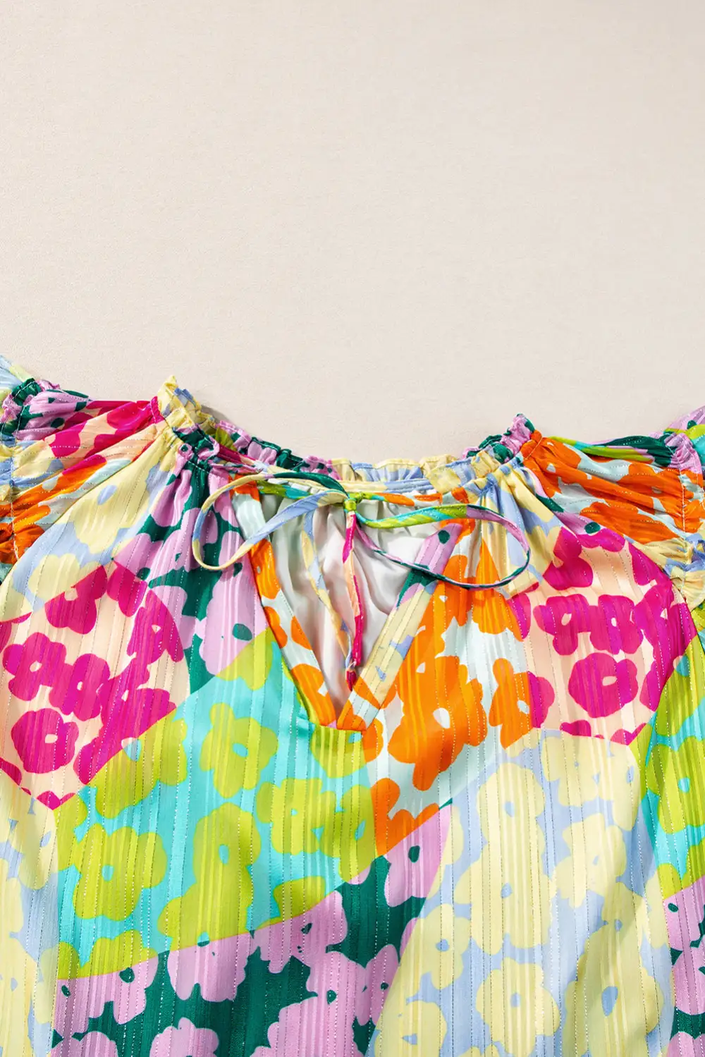 Multicolour Leopard  Sleeve V Neck Crinkled Blouse