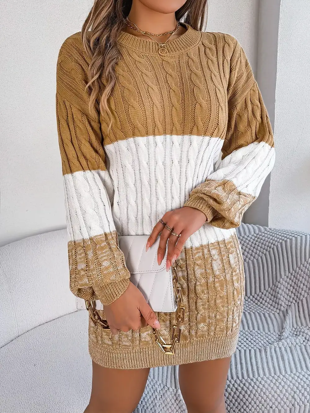 Patchwork Knit Sweater Dress