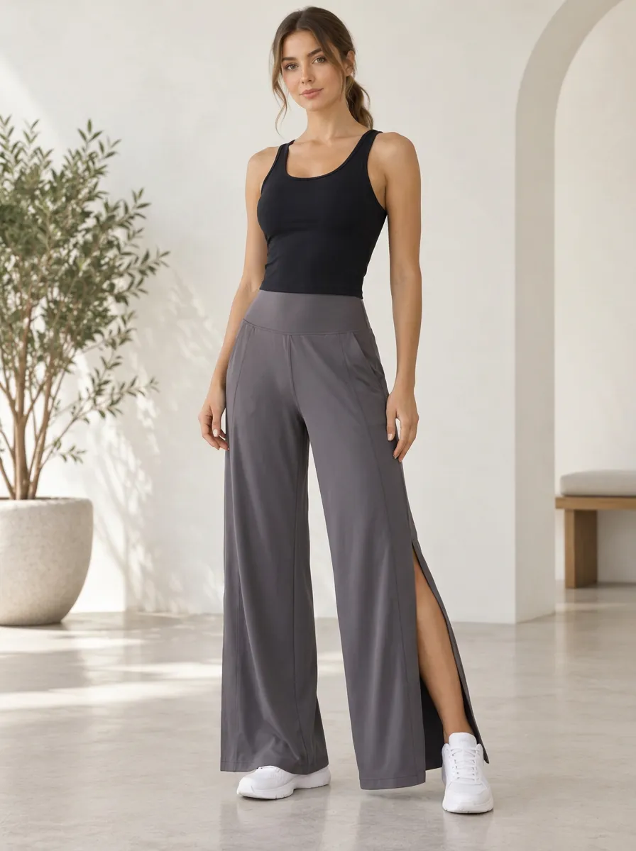 Flexible Fit Women's Wide Leg Side Slit Athletic Pants
