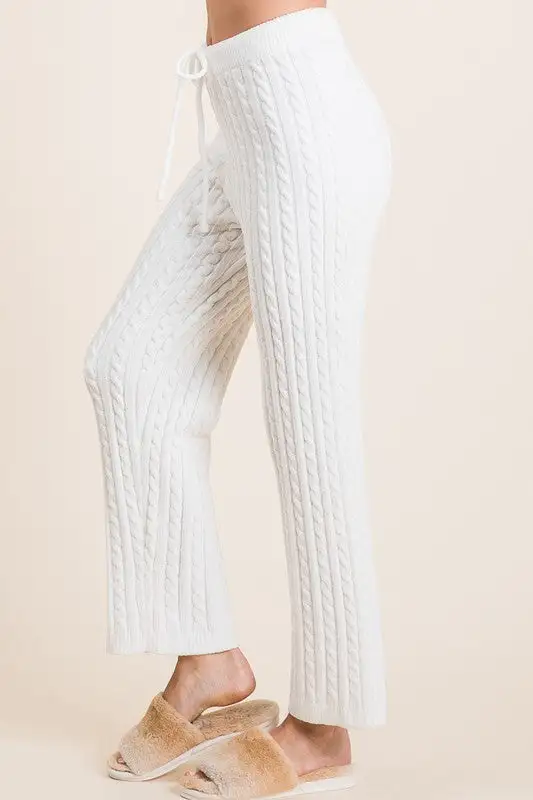 Cable Knit High Waist Sweater Pants