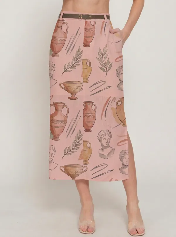 Women's Greek Mythology Art Vase Statue Printed Midi Skirt