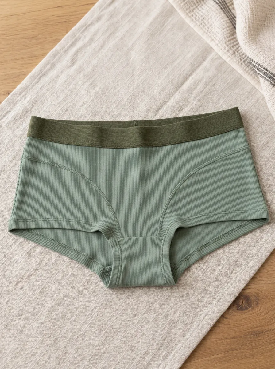 Women's Sage Green Ribbed Cotton Boyleg Panties
