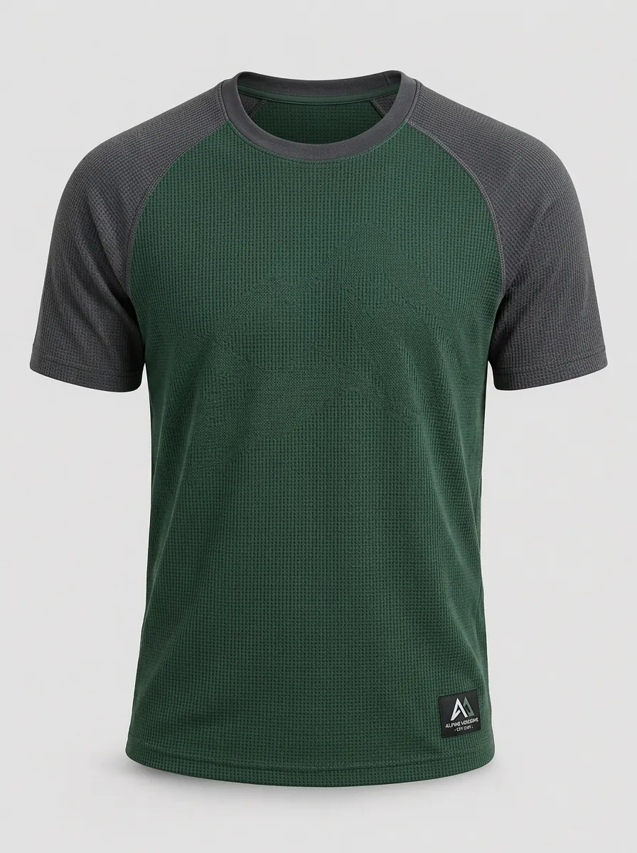 Men's Outdoor Hiking Waffle Knit Raglan Breathable T-shirt