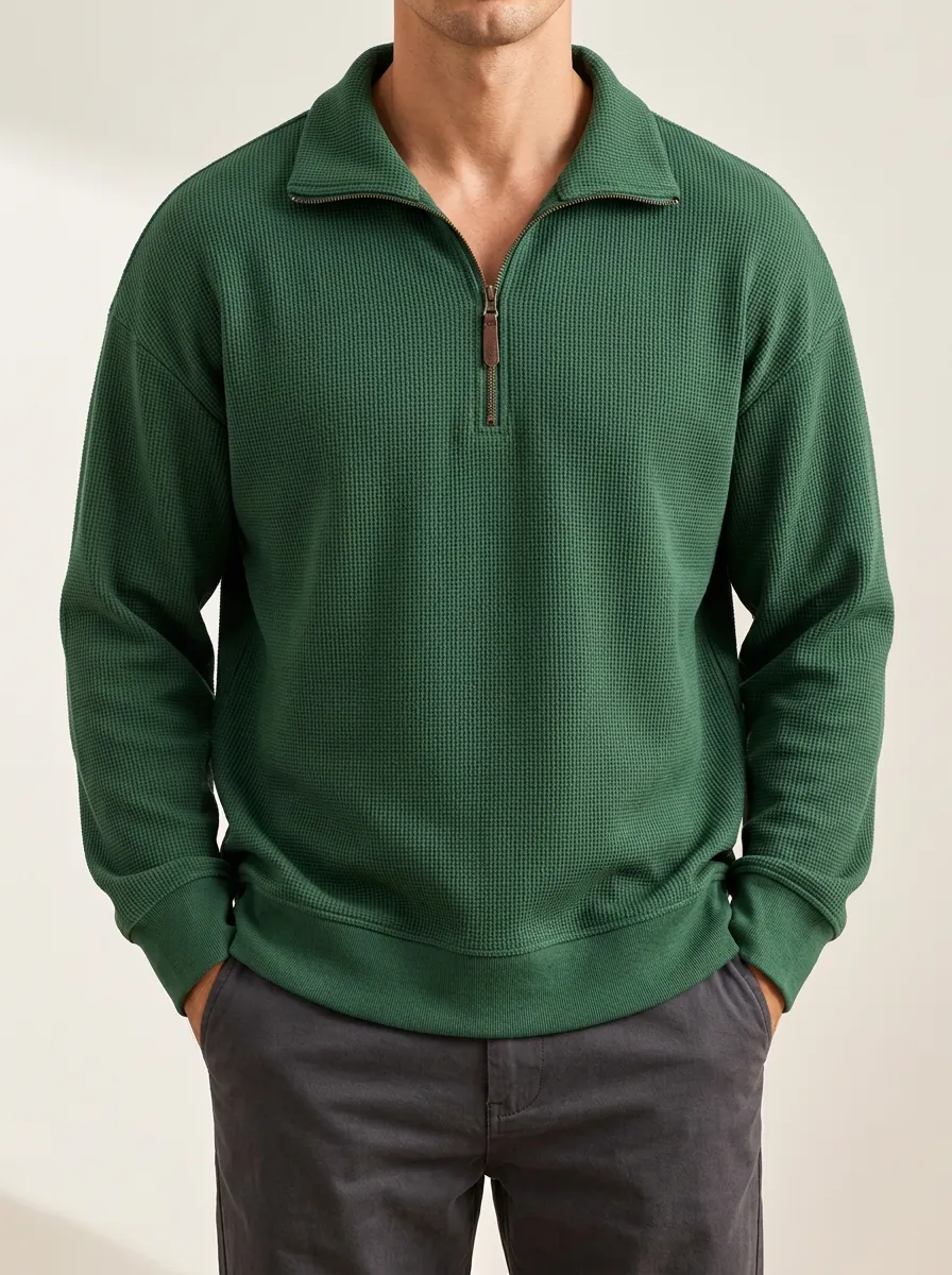 Waffle Knit Quarter-Zip Pullover for Unadorned Dressing