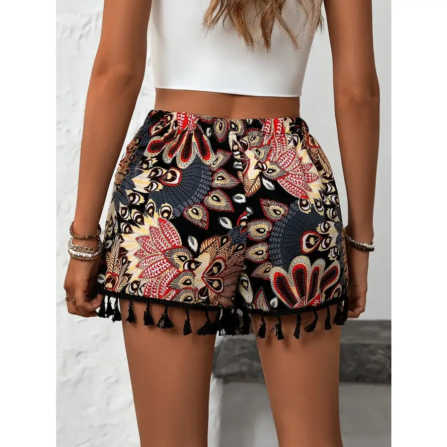 Paisley Print Tassel Hem Shorts