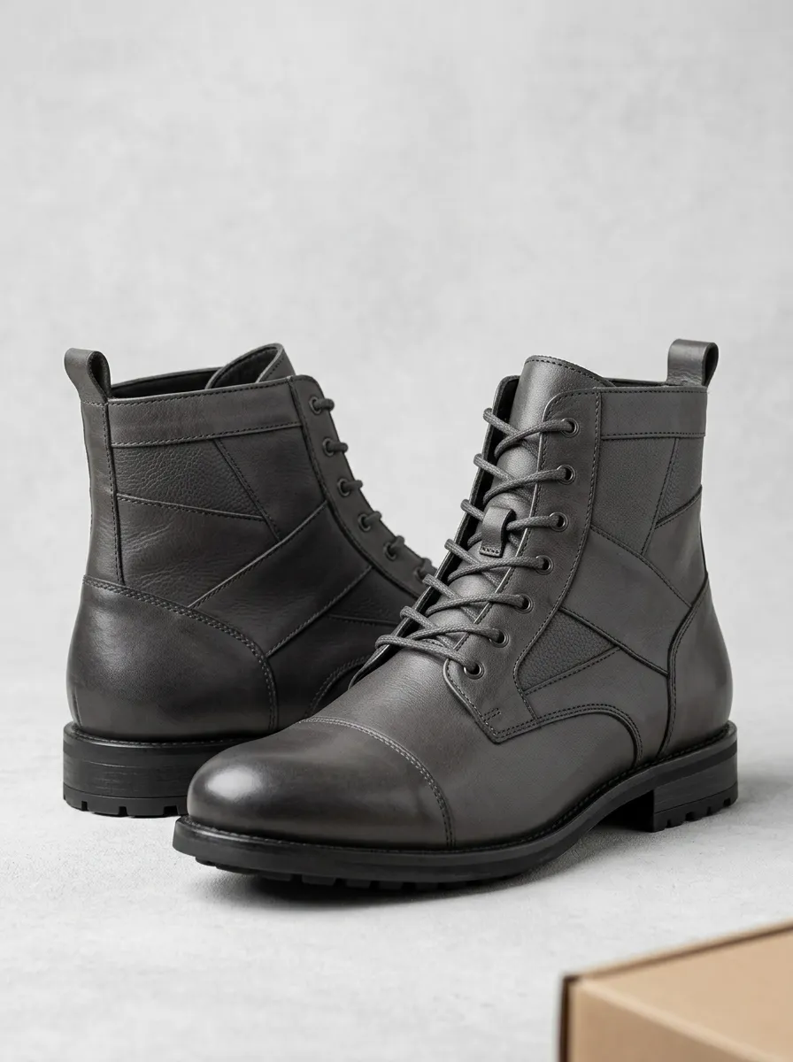 Casual Leather-Look Lace-Up Combat Boots