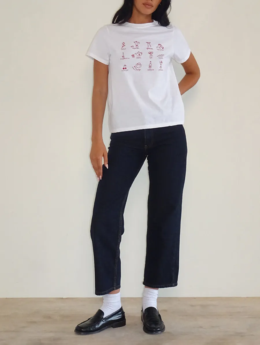 White With Red Star Signs Print Tee