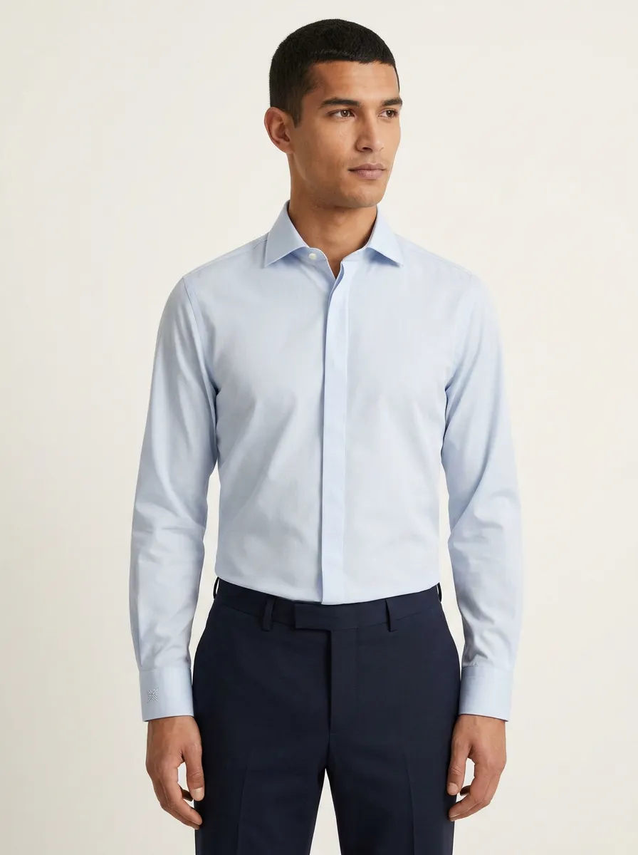 Men's Non-Iron Cotton Light Blue Formal Long Sleeve Shirt