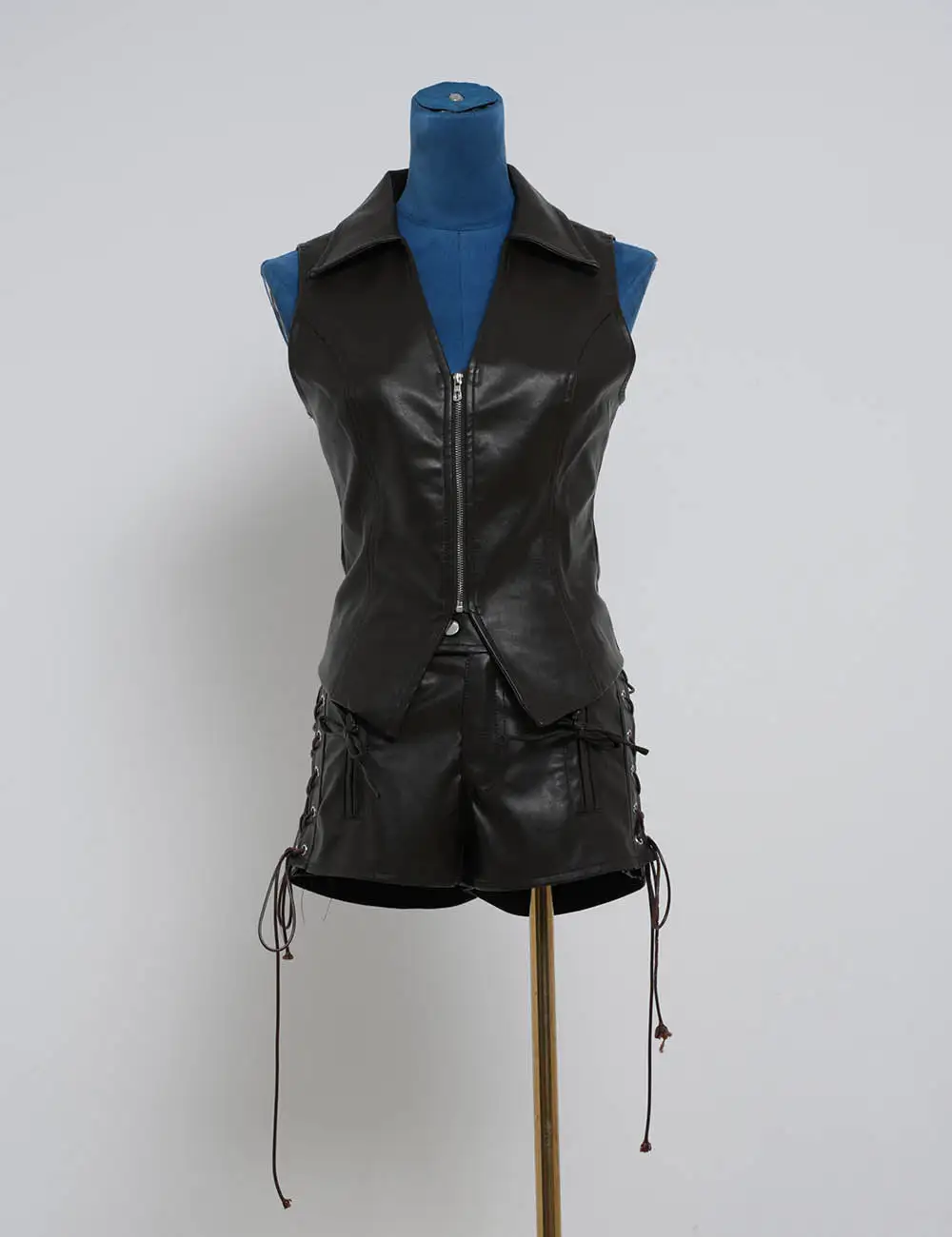 Street Chic Zip Up Faux Pu V Neck Sleeveless Vest