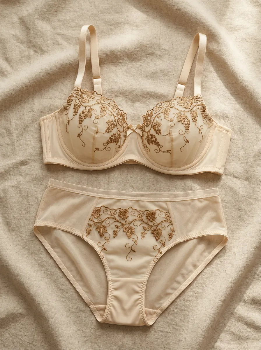 Women's Floral Embroidery Mesh Embroidered Seamless Lingerie Set