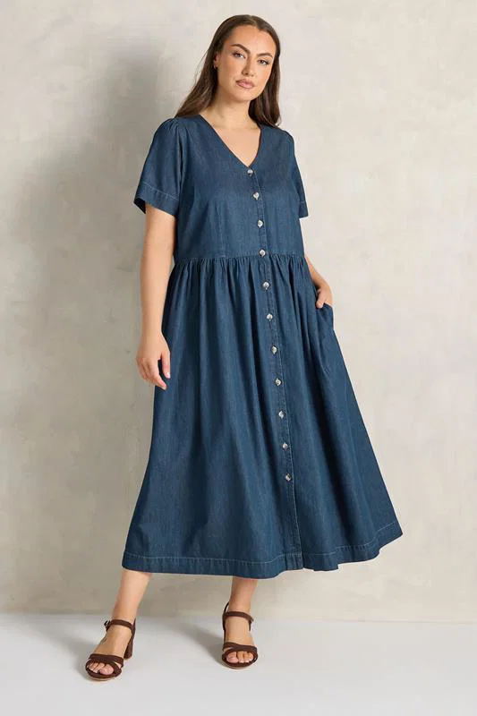 Indigo Blue Cotton Denim Dress detail 2