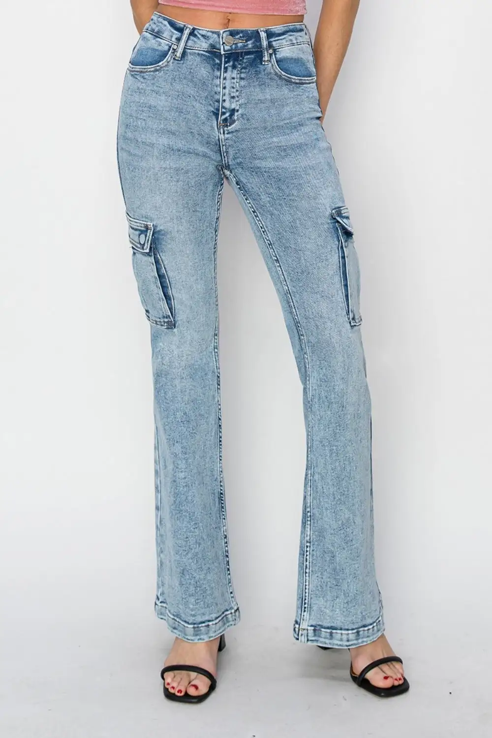 High Rise Cargo Flared Detail Denim Jeans
