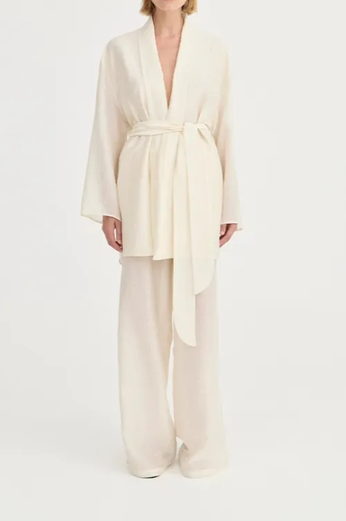 Ivory Leaf Print Straight-Leg Pants