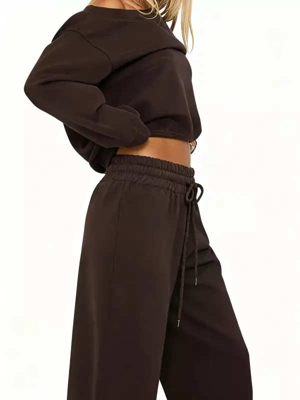 Boat Neck Long Sleeve Sweatshirt and Pants Set