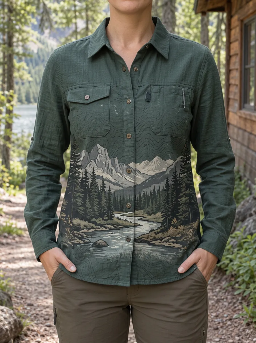 Women's Outdoor Hiking Lover Mountain River Printed Shirt
