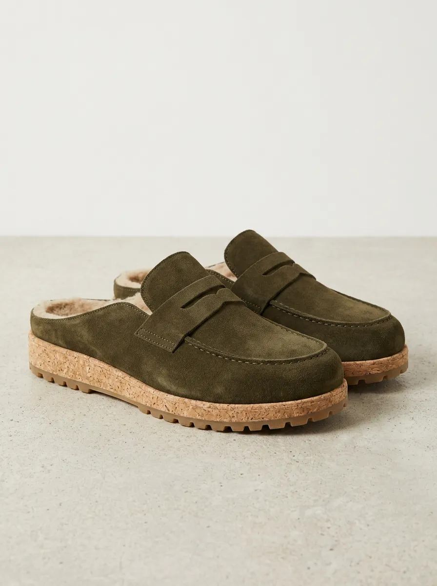 Women's All Terrain Faux Fur Lined Suede Wood Sole Loafers