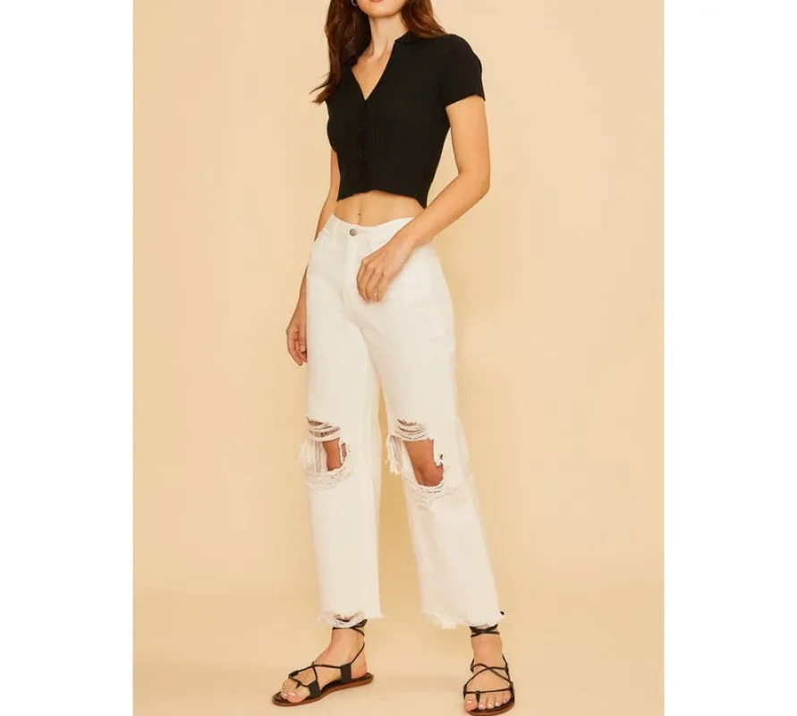 Distressed Raw-Hem Jeans